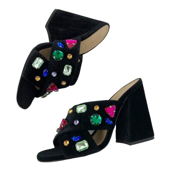 SCHUTZ Black Sandals with Multicolor Gems - Picture 2 of 8